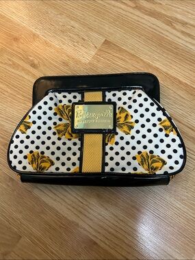 Betsey Johnson Black, White & Yellow Polka Dot Floral Clutch Purse